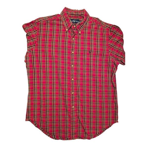 Ralph Lauren Mens Sz L Classic Fit Red Plaid Cotton Button down shirt Button - Picture 2 of 10